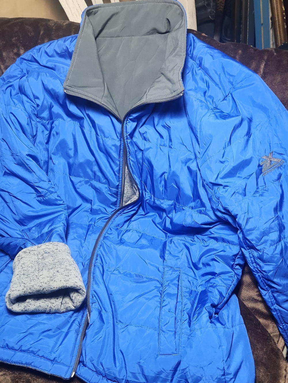 Blue Lightweight Men’s Packable Jacket Zeroxposur Size XL Reversible Gray/ Dark